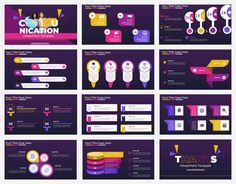 a set of nine presentation templates with different shapes and colors, including the title