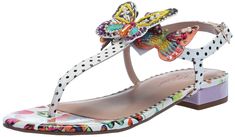 PRICES MAY VARY. Betsey Johnson Flat t-strap sandal 3D butterflies on top strap Mixed Prints, 3d Butterflies, Heeled Sandal, T Strap Sandals, Kids Luggage, Luxury Store, Mixing Prints, T Strap, Pharmacy Gifts