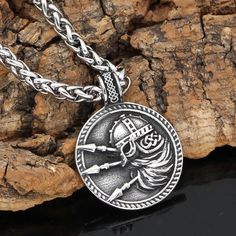 This Stainless Steel Viking Warrior Necklace depicts a fierce VIking warrior and his weapon of choice - spears. Known across all of Europe, the Vikings were fierce and ferocious in battle and feared no man. To come across the path of one, let alone many Viking warriors could easily spell trouble, their battle skill, size, and strength would pose problems for any class of ancient warrior. Specification Material: Stainless Steel Chain Type: Snake Chain // Vikings Warrior, Heavy Armor, Viking Warriors, Warrior Necklace, Warrior Logo, English Word, Viking Warrior, Viking Jewelry, Themed Jewelry