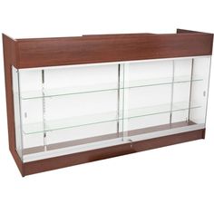 a wooden and glass display case with shelves