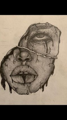 a drawing of a man's face with tears on it