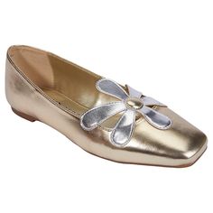 Katy Perry The Evie Daisy Ballet Flat Take springtime with you wherever you go when you slip-on this whimsical ballet flat from Katy Perry's new collection, featuring a memory foam lining for extra comfort. Gold Low Heel Flats For Spring, Gold Ballet Flats For Spring, Trendy Gold Flats For Spring, Gold Synthetic Flats For Spring, Spring Gold Synthetic Flats, Trendy Low Heel Ballet Flats For Spring, Metallic Ballet Flats, Flats For Women, Metallic Flats