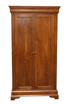 a wooden armoire with two doors and drawers