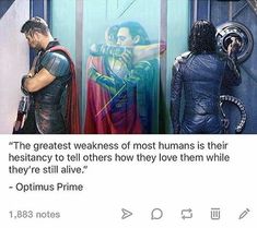 two people standing next to each other in front of a painting with the caption'the greatest weakness of most humans is their he