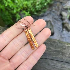 Everyday Hammered Copper Earrings, Everyday Copper Hammered Earrings, Bar Earrings, Under Pressure, Hand Forged, Boho Earrings, Bend, Etsy Earrings, Dangle Drop Earrings