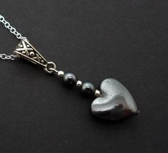 "This is a pretty hand made hematite heart  necklace. Made with  4mm hematite beads with a 10mm x 10mm hematite heart.  With an 18\" chain. Thanks for looking!!" Adjustable Hematite Necklace For Gift, Silver Hematite Necklace Gift, Pretty Hands, Hematite Beads, Heart Necklace, Silver Plate, Silver Plated, Hand Made, Etsy Accessories