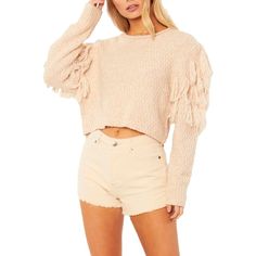 Nwt Amuse Society Rocha Fringe Tassel Chunky Knit Sweater Off-White Distressed Long Sleeve Knit Sweater Top Oatmeal Medium New With Tags / Retails For $89 - Features: Chunky Off-White Cable Knit Tassel Fringe Shoulder Details Crew Neckline Slightly Cropped Construction Long Puff Sleeves Relaxed Fit - Women's Size: Medium - Material: 48% Acrylic/47% Nylon/5% Wool - Retail Price: $89.50 ( X) Distressed Long Sleeve, Taupe Sweater, Long Sleeve Knit Top, Knit Sweater Top, Sweater Trends, Chunky Knit Sweater, 50 Style, Sweater Collection, Long Sleeve Knit Sweaters