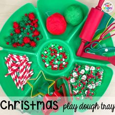 christmas play dough tray with candy and candies