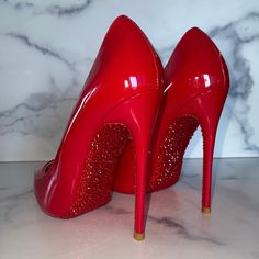 Red Prom Heels, Red Prom Shoes, Graduation Heels, Red Pumps Heels, Dress Runway, Red Sole Shoes, Red Bottom Heels, Bling Heels, Red Bottom Shoes