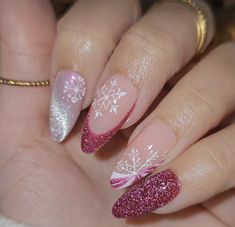 Christmas Nails With Gems, Fancy Christmas Nails, Nails Navidad, Pink Shimmer Nails, Christmas Nail Art Ideas, Elegant Touch Nails, Nail Art Products, 2024 Nails, Fancy Nails Designs