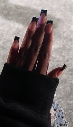 Black Croc French Tip Nails, Black Crocodile Nails, French Tip Acrylic Nails Black, Croc French Tip Nails, Gigi Nails, Crocodile Nails