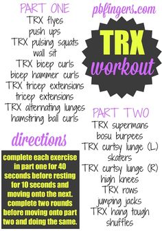 a poster with instructions for how to do the trx workouts and exercises on it