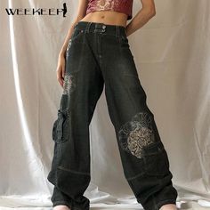 Street Style Vintage, Retro Trousers, Y2k Baggy Jeans, Jeans Grunge, Grunge Jeans, Grunge Baggy, Grunge Fairycore, Baggy Cargo Pants, Oversized Jeans