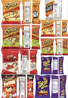 various bags of food are shown in this advertisement