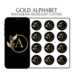 gold alphabet stickers on an iphone with the letter a in black and gold foil