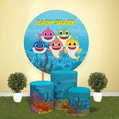 baby shark cake topper and cupcake decorations