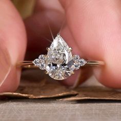 lab created diamond - diamondrensu Golden Engagement Ring, Lab Created Diamond Rings Engagement, Diamond City, Three Stone Diamond Ring, Engagement Ring For Her, Antique Diamond Rings, Pear Cut Diamond, Man Made Diamonds, Beautiful Engagement Rings