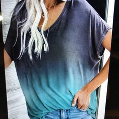 Boutique Boho Style Tunic Top Tee New Lg 12/14 Dolman Sleeve Soft Stretch New Length-34” Bust-26” Casual Light Blue V-neck T-shirt, Casual Blue V-neck T-shirt, Casual Blue Soft-washed Tops, Blue Soft-washed Top With Relaxed Fit, Blue Relaxed Fit Soft-washed Top, Soft-washed Blue Tops For Spring, Blue Soft-washed Relaxed Fit Tops, Casual Blue V-neck Top, Ombre Tunic