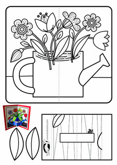 an image of flowers in a watering can cut out and glue to make the flower pot