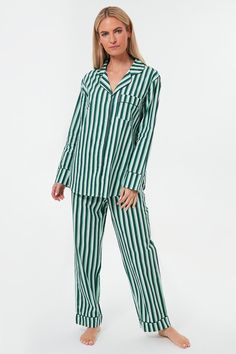 Spearmint Stripe Long PJ Set | Printfresh x Tuckernuck Cocktail Attire, Monogram Styles, Jaipur India, Weekend Wear, Classic Pattern, Silk Screen, Pj Sets, Drawstring Pants, Office Fashion