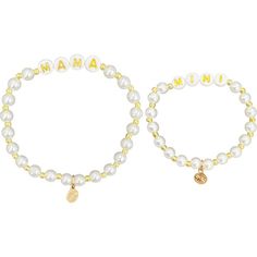 You and your little girl will be wearing your hearts on your sleeve with the Mama and Mini Bracelet Set. Each set includes two stretch bracelets handmade of assorted pearlescent white and gold plastic and metal beads, complete with a Bits & Bows logo metal charm. Celebrate your special bond in Mommy-and-Me style. Measuring 15 cm (Mini) and 17.5 cm (Mama), this set is recommended for girls 3 years and older. | Bits & Bows | Mama Mini Bracelet, Ivory (Gold, One Size) | Maisonette collects the best Mini Bracelet, Mama And Mini, Metal Charm, Metal Beads, Mommy And Me, Stretch Bracelets, Handmade Bracelets, Bracelet Set, Pearl Necklace