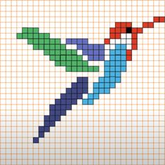 a cross stitch pattern with an arrow on it's side, and the colors are red, green, blue, and purple