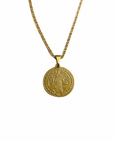 "18K GOLD FILLED SAINT BENEDICT NECKLACE 20\" LONG... FOR GOOD LUCK ,PROSPERITY AND PROTECTION. PENDANT : 30 mm x 20 mm 18K GOLD FILLED CADENA DE SAN BENITO 20\" LARGO ..PARA PROSPERIDAD, BUENA SUERTE Y PROTECCION. DIJE: 30 mm x 20 mm" Gold Plated Tarnish Resistant Necklace For Good Luck, Gold Medallion Necklace For Good Luck, Tarnish Resistant Gold Plated Necklace For Good Luck, Gold Coin-shaped Nickel-free Necklace, Gold Amulet Necklace For Good Luck, Gold Medallion Charm Necklace For Good Luck, Nickel-free Yellow Gold Medallion Necklace, Gold Tarnish-resistant Charm Necklace For Good Luck, Gold Plated Round Necklace For Good Luck