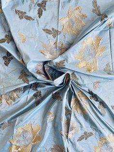 In the spirit of French style, this Novelty Designer 100% Silk Taffeta has the most exquisite embroidery detail a silk could ever have! Intricately detailed honey and gold flowers cascade across a duck egg blue colored taffeta. Can be used for interior decorating, drapery, duvets, pillows, blouses, dresses, skirts garments. Sold by the yard. 55” wide. Will combine shipping. We have several yards in stock! Photo of the room is for inspirational purposes only, it is not made of the actual fabric. Elegant Blue Raw Silk Embroidered Fabric, Elegant Blue Silk Embroidered Fabric, Blue Embroidered Silk Fabric, Silk Taffeta, A Duck, Duck Egg Blue, Embroidered Fabric, Brocade Fabric, Duck Egg