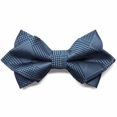 Exclusively ours! Go all out with this stylish pre-tied diamond tip bow tie. This classic dark blue glen plaid bow tie features elegant diamond tips in the front and traditional bow tips in the back. The adjustable band collar expands to fit most adult neck sizes. More bow tie styles for men and boys are available in this same pattern. Product Features • Bow measures approximately 5" across and 2.5" high on the ends • Adjustable for neck sizes approximately 12" to 21" • Made from 100% Polyester Mens Bowtie Pattern, Tie Styles For Men, Tie A Necktie, Dark Blue Plaid, Mens Bowtie, Groomsmen Gift Set, Bowtie Pattern, Traditional Bow, Green Wedding Colors