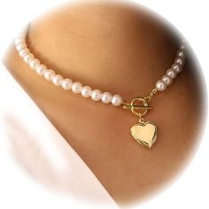 Brand New Trendy Heart-shaped Jewelry With Pearl Charm, Trendy Heart-shaped Necklace With Pearl Charm, Gold Open Heart Necklace, Wedding Choker Necklace, Necklace Stack, Pink Pearl Necklace, Fox Pendant, Open Heart Necklace, Branch Necklace