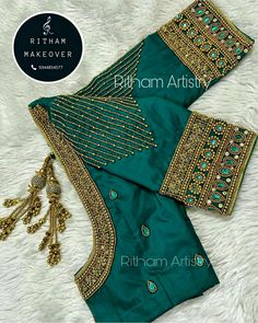 Aari Work Hand Designs For Blouses, Aari Work For Hand Design, Green Colour Aari Blouse Design, Latest Ariya Work Blouse Design, Bridal Aari Blouse Design, Arri Work Blouse Designs New, Aari Blouse Designs Latest Wedding, New Aari Work Blouse Designs 2023, Green Aari Blouse Design