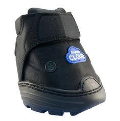 a pair of black shoes with blue logos on them