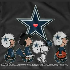 a t - shirt with three cartoon characters and a star on the back that says, i love cowboys