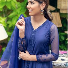 No Tags, But Never Worn!! Comes With Top, Pants, And Net Duppata Blue Maxi Length Sets For Summer, Fitted Blue Maxi Length Sets, Blue Fitted Maxi Length Sets, Blue Maxi Length Spring Sets, Blue Festive Maxi Length Set, Elegant Fitted Indigo Sets, Ruffle Dupatta, Festive Look, Pakistani Dress