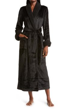 Settle in for a dreamy evening wearing this luxurious full-length robe made even cozier with high-pile fleece lining. 53" length (size Medium) Tie belt closure Shawl collar Long sleeves Front patch pockets Lined, with 100% polyester fleece 100% polyester faux fur Machine wash, tumble dry Imported Lingerie Transparent Nightgowns, Womens Bathrobes, Soft Robes, Belted Robe, Women's Sleepwear, Lace Kimono, Women's Robe, Babydoll Lingerie, Womens Robes