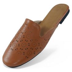 Ecetana Women's Mules - the perfect combination of style, comfort, and durability. Crafted with a delicate hollow out breathable leather upper, womens mules offer a trendy and fashionable look that will elevate any outfit. The low heel and backless slide-on design make them easy to slip into, providing convenience for your busy lifestyle.Designed with your comfort in mind, making them perfect for both indoor and outdoor use.Not only are these mules comfortable, but they are also built to last. B Dressy Flats Shoes, Backless Sneakers, Dressy Flats, Backless Loafers, Comfortable Loafers, Platform Loafers, Busy Lifestyle, Women's Mules, Loafer Sneakers