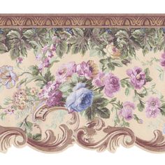 an ornately decorated wall hanging with flowers and leaves on it's border,