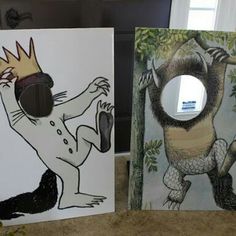 two paintings with animals painted on them and one has a mirror in the middle that says king kong