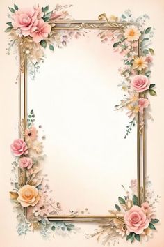 an ornate gold frame with pink flowers and greenery