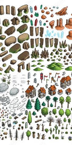 an image of different types of rocks and trees