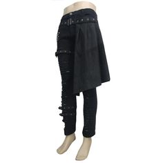 Adjusted Loops Punk Rock Broken Holes Black Men Ripped Trouser With Skirt Pants With Buckles, Steampunk Mens Fashion, Black Slim Pants, Estilo Punk, Fashion Now, Style Punk, Style Noir, Steampunk Fashion, Slim Pants