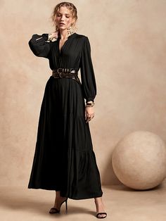 Tiered Maxi Dress | Banana Republic Banana Republic Outfits, Maxi Dress Elegant, Classic Black Dress, Maxi Dress Outfit, Maxi Dress Black, Tiered Maxi Dress, Banana Republic Dress, Dress Elegant, Tiered Dress