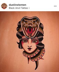 an image of a woman's face painted on the back of a tattoo design