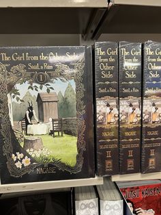 the girl from the golden shed is on display in a book store with other children's books