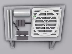 an air conditioner is shown with the fan on it's side and other accessories