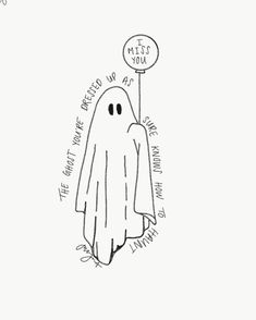 a drawing of a ghost holding a sign