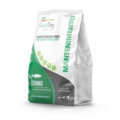 the front of a bag of green dog food on a white background with an image of a fish