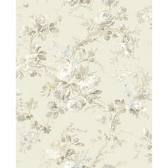 a floral wallpaper with white and grey flowers on the side, in an off - white background