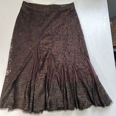 Dg Dolce Gabbana Vintage Midi Chocolate Brown Skirt Lace Front Pleated Euc Sheer. Back Zip Closure. Ruffles At Front And Slightly On Side. Layers. Lined With Finest Silk Lightweight. No Size Or Care Tag. Original Owner. Carefully Stored. Sits Beautifully. Gorgeous Skirt. Made In Italy. Dry Clean Only. Size: Small, See Detailed Measurements In The Pictures. No Stretch. ***Rrp $2,980+ Taxes Price Took From The Identical Skirt. Of Course, It Was Purchased Years Ago. 2060 C Formal Lace Lined Skirt Bottoms, Fitted Lace Bottoms For Formal Occasions, Formal Lace Skirt, Chocolate Brown Skirt, Brown Skirt, Brown Skirts, Care Tag, Women Skirts Midi, Chocolate Brown