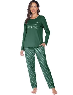 PRICES MAY VARY. Premium Material: Long sleeve pajama sets are made of super comfort and breathable cotton fabric. The fabric's surface is very comfort, offering a gentle give while maintaining its shape, soft breathable and skin-friendly fabric, help you have a sound sleep. Pajama Tops: Womens 2 piece pajama sets feature round neck, long sleeve and fashionable print elements that follow the trend. A simple pullover design is easy to put on and take off, avoiding the trouble of fastening buttons Simple Pullover, Pajamas For Women, Cotton Pajamas, Cotton Pyjamas, Pullover Designs, Pajama Top, Long Sleeve Pyjamas, Pajama Sets, Women Set